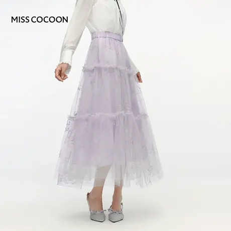MISSCOCOON可可尼蓝精灵联名半身裙女2025冬季新款紫色网纱裙子图片