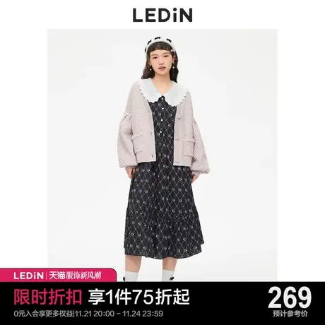 乐町气质翻领连衣裙秋装碎花格纹法式裙子C2FAC4103图片