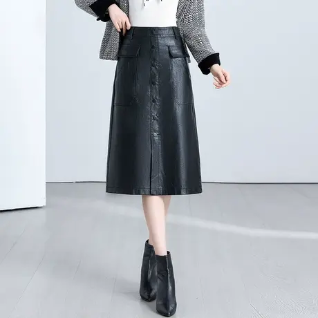 2023新款秋冬显瘦PU皮裙半身裙女中长款时尚高腰包臀裙通勤一步裙图片