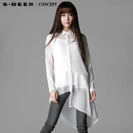 【活动】sdeer圣迪奥设计感长款雪纺中长款衬衫S14280515图片