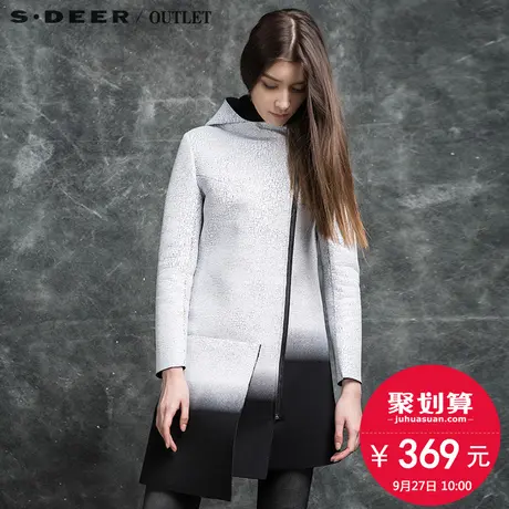 sdeer圣迪奥2017冬装皲裂纹理挺括撞色渐变连帽大衣外套S15481832图片
