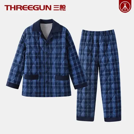 三枪三层加厚夹棉男士纯棉睡衣套装女士全棉居家服冬季款外穿情侣商品大图