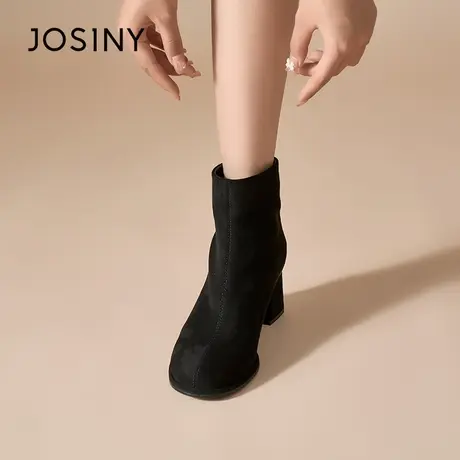 卓诗尼绒面网红弹力瘦瘦靴女2023新款冬季女小个子增高马丁靴短靴图片