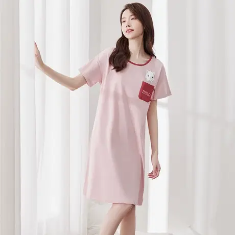 顶瓜瓜睡裙女款夏季纯棉薄款短袖卡通猫咪家居服睡衣图片