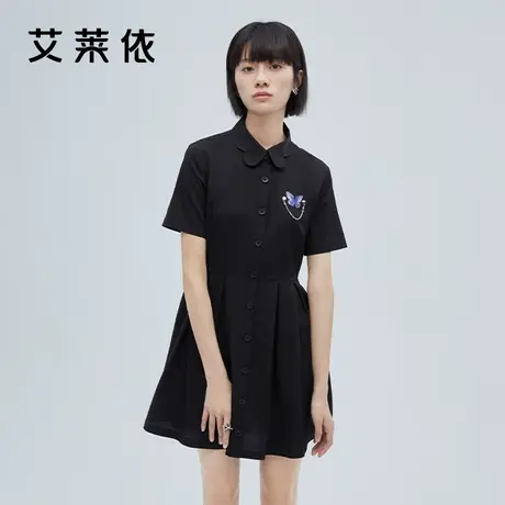 艾莱依连衣裙新款女夏季高级感女装通勤小众设计感赫本风黑色裙子图片