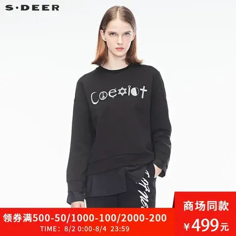 sdeer圣迪奥秋装新款撞色字母贴布假两件圆领卫衣女S18382237图片