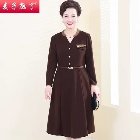 妈妈春装连衣裙长袖洋气新款过膝裙子阔太太高贵秋中老年人女装商品大图