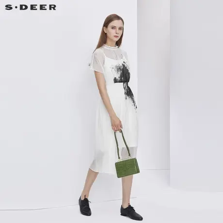sdeer圣迪奥夏装木耳边圆领水墨晕染吊带连衣裙S21261209图片