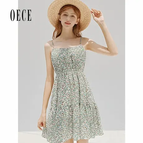 oece夏装新款女装薄荷小仙女法式清新甜美小碎花吊带连衣裙图片