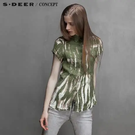 sdeer圣迪奥专柜正品女装分裂迷离式清爽印花垂坠抓皱衬衫5280414图片