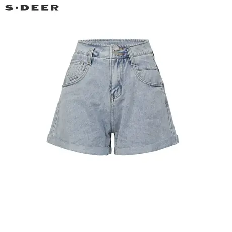 sdeer圣迪奥女装复古做旧水洗牛仔A字短裤S222Z0902图片