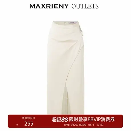 【奥莱】MAXRIENY抽褶开叉缎面半身裙高腰御姐裙子约会长裙图片