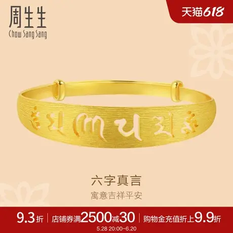 周生生镂空六字真言黄金手镯黄金足金镯子送女士礼物90190K图片