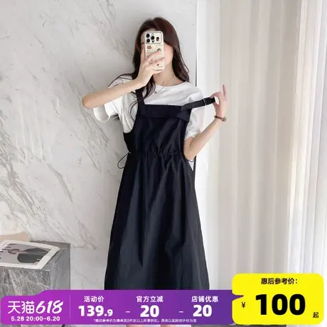 唐狮休闲工装风背带连衣裙2025新款女夏季长裙宽松收腰气质裙子r7图片