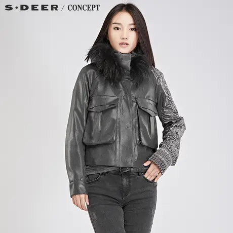 sdeer圣迪奥冬装素朴新古典绣花加绒短款外套S16482388图片