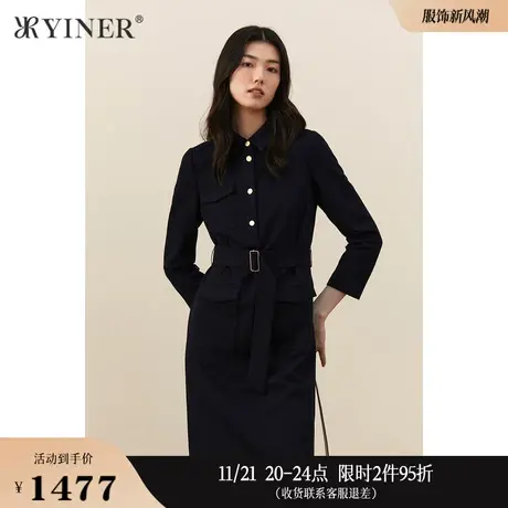 YINER音儿女装冬季衬衫领系带羊毛呢连衣裙图片