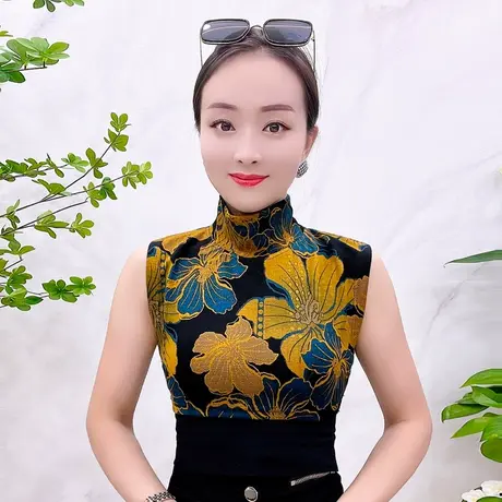 印花半高领假领子百搭内搭洋气2022新款高端气质打底衫背心韩版衣商品大图