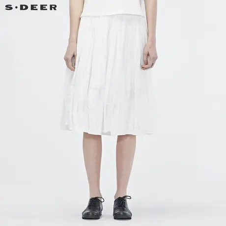 sdeer圣迪奥2019秋装新款女纯白字母立体绣花高腰A字裙S19181112图片