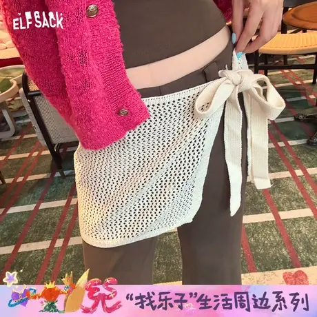妖精的口袋米杏色针织屁帘2025年早秋氛围感穿搭单品层次感叠穿图片