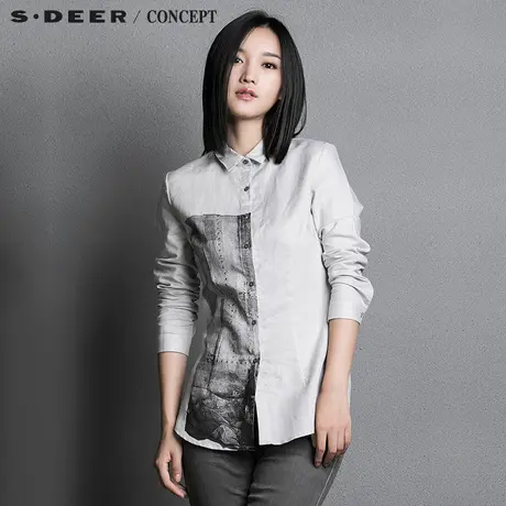 S&middot;DEER＼CONCEPT【新品】圣迪奥女秋抽象水墨印花衬衫S15380592图片