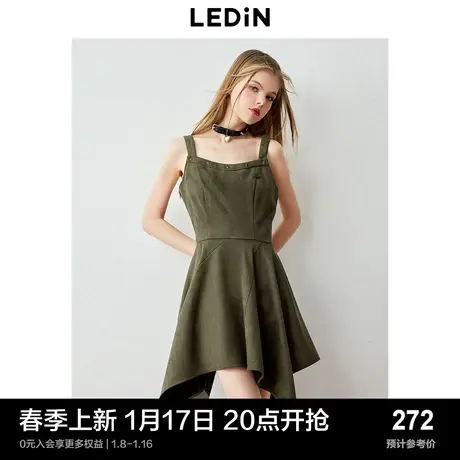 乐町不规则下摆吊带裙24年春季新款星星铆钉Y2K辣妹风麂皮连衣裙图片