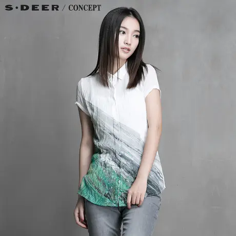 S&middot;DEER＼CONCEPT圣迪奥清透绿意抽象涂抹印花衬衫5280403图片