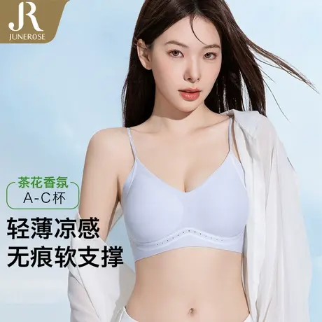 六月玫瑰【山茶花香薰精油】冰丝凉感无痕细肩带内衣提拉聚拢文胸图片