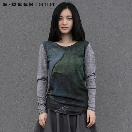 【清仓】sdeer圣迪奥文艺抽象印花针织衫圆领毛衣S15363550商品大图