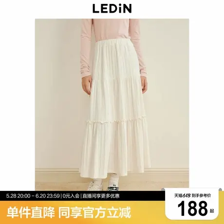 乐町韩系蛋糕长裙女冬季新款软糯大摆半身裙磨毛蕾丝白色伞裙图片