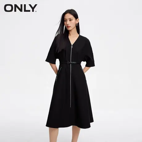 【ONLY奥莱清仓】秋季气质时尚百搭v领A字中长款连衣裙女图片