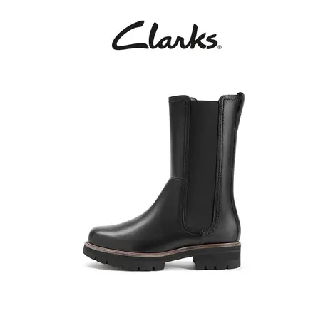 Clarks其乐女鞋秋冬复古潮流烟筒靴厚底增高瘦瘦靴牛皮马丁靴女商品大图
