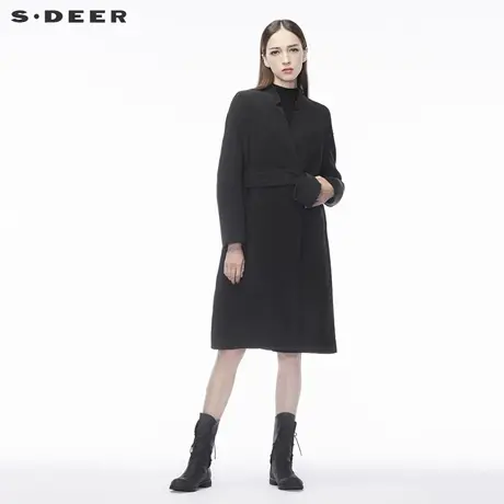 sdeer圣迪奥2018秋冬新款落肩腰带立领羊毛双面呢大衣女S18481818图片