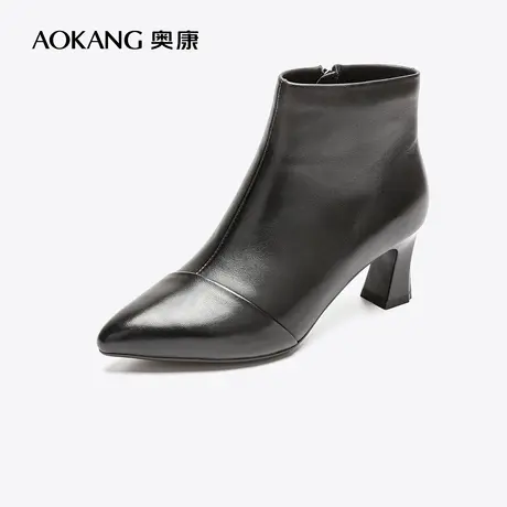 【门店发货】奥康女鞋 2022冬季新款女士休闲时装靴真皮粗高跟图片