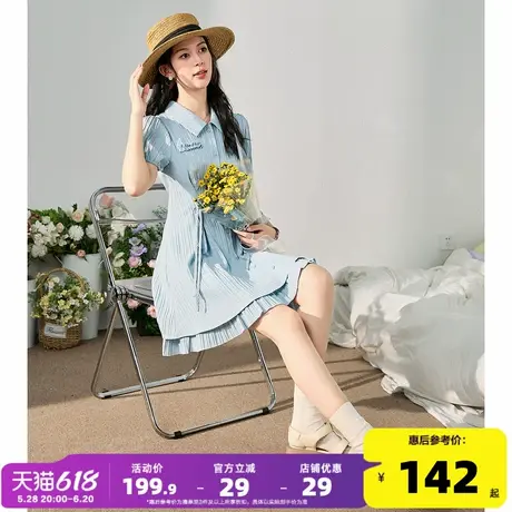 唐狮夏日蓝色短袖衬衫连衣裙2025新款小个子气质收腰裙子女夏季l3图片