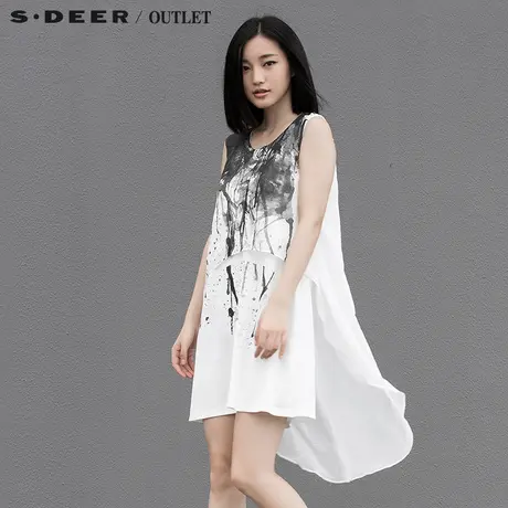 sdeer圣迪奥女装夏装墨意涂鸦拼接连衣裙S15261216图片