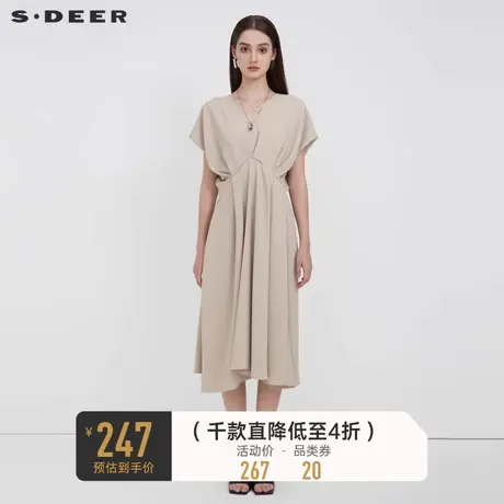 sdeer圣迪奥优雅知性长裙女V领垂坠高腰连衣裙S223Z12M8图片