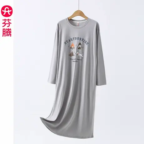 芬腾睡裙女士纯棉长袖春秋季睡衣裙可爱女款大码休闲家居裙中长裙图片
