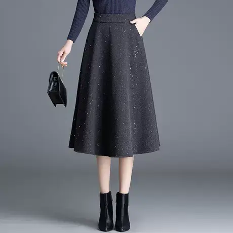 小香风亮片a字裙半身裙女秋冬2025新款高腰遮胯显瘦中长休闲伞裙图片