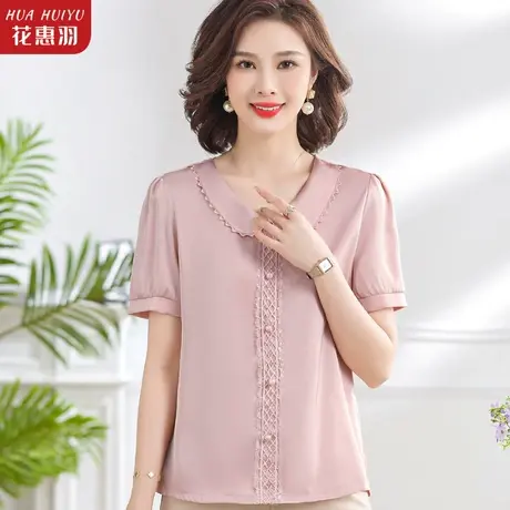 妈妈夏装洋气短袖T恤2023新款雪纺衬衫中年上衣中老年女翻领小衫商品大图