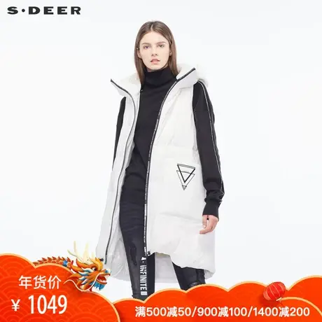 sdeer圣迪奥个性面料拼接撞色字母图案夸张贴袋羽绒背心S18481615商品大图