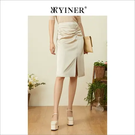 YINER音儿女装夏季法式优雅质感醋纤旗袍式半身裙图片