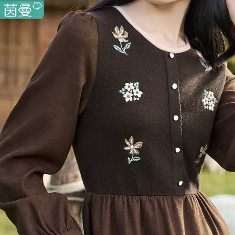 茵曼官方旗舰店长袖针织连衣裙秋季2023新款女装打底中长款长裙子图片