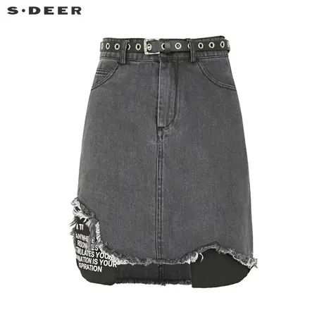 sdeer圣迪奥女装个性毛边字母印花牛仔短裙S222Z1302图片
