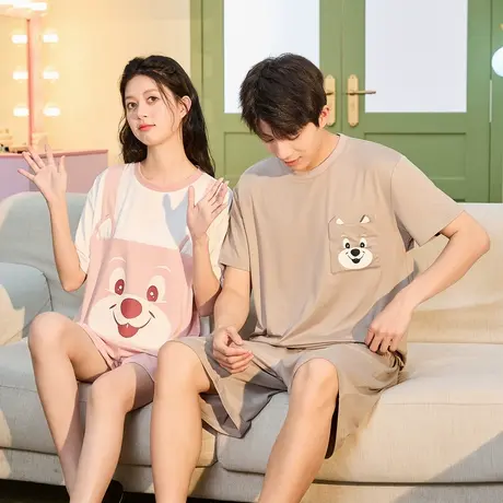 唐狮新款情侣睡衣夏季短袖男女家居服夏天薄款大码套装睡裙女图片