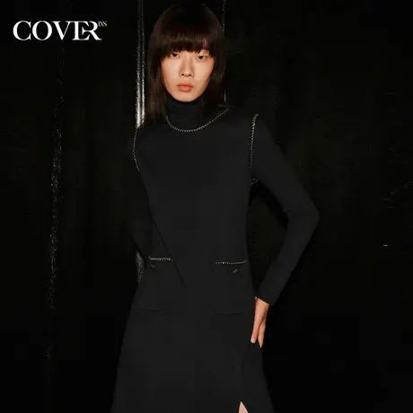 COVER冬季圆领无袖小香风连衣裙图片