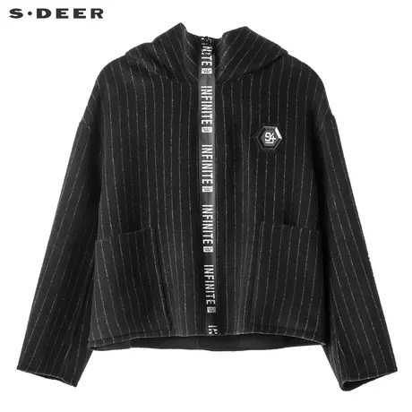 sdeer圣迪奥黑白条纹撞色英文字母装饰高领连帽外套S18482284图片