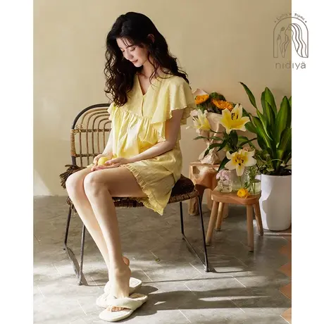 妮狄娅2023睡衣女士夏季纯棉套头宽松韩版甜美短袖薄款家居服套装图片