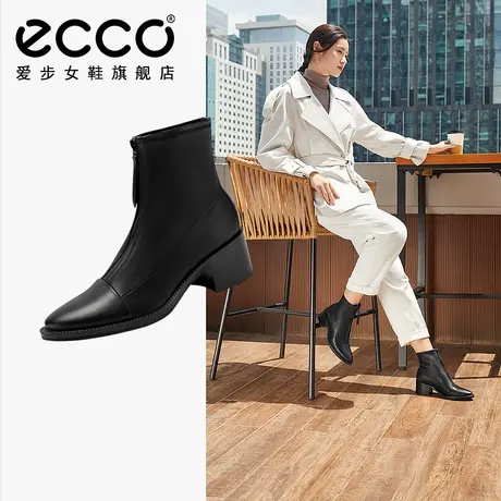 ECCO爱步靴子女 高跟粗跟真皮短靴切尔西靴皮靴瘦瘦靴 型塑212333图片