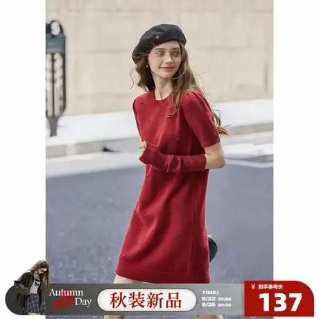 唐狮2025秋冬新款连衣裙女圆领镂空长袖设计气质慵懒针织毛衣裙X2图片