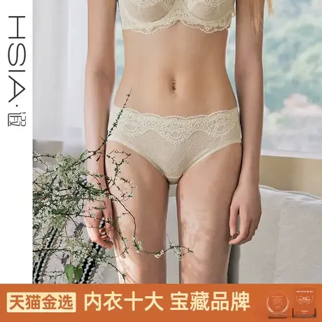 HSIA遐内裤女仿刺绣蕾丝性感轻薄透气网纱纯棉裆底舒适中腰平角裤图片